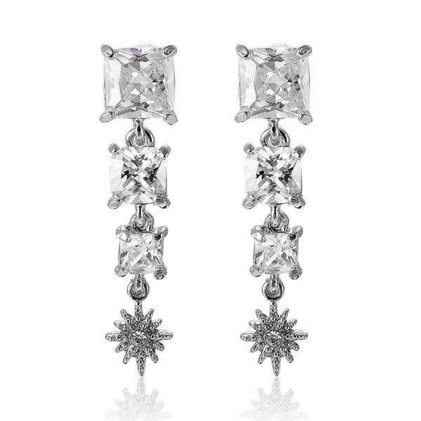 Square Cubic Zircon Crystal Star Ear Drop Earrings Jewelry