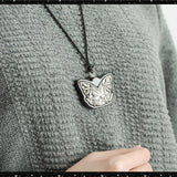 Vintage Black Sandalwood Ethnic Silver Butterfly Charm Neckl