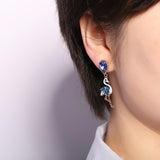 Fashion Asymmetry Blue Pink Flamingo Dangle Earrings Crystal