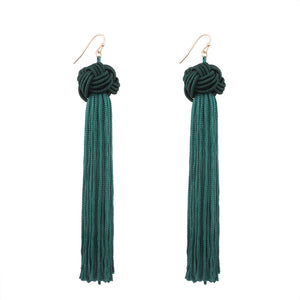 Vintage Manual Braided Rope Knot Long Tassel Women Earrings