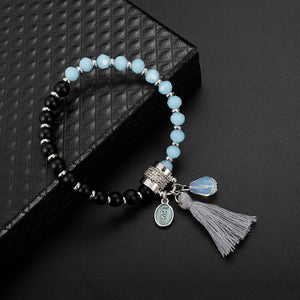 Stylish Womens Blue Black Beaded Bracelets Love Charm