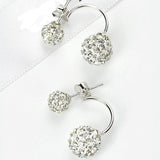 Silver Plated Double Side Earrings Crystal Ball Ear Stud