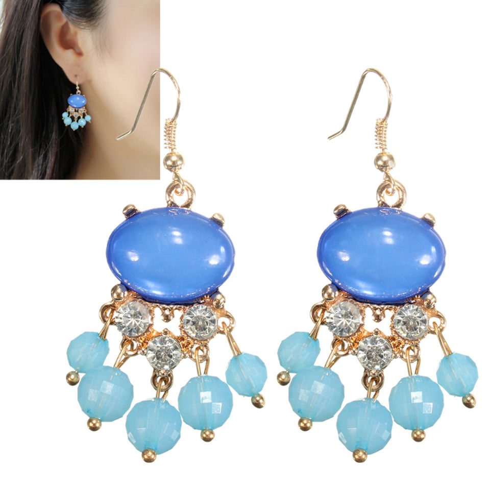 Ethnic Crystal Rhinestone Tassel Beads Drop Earrings For Women