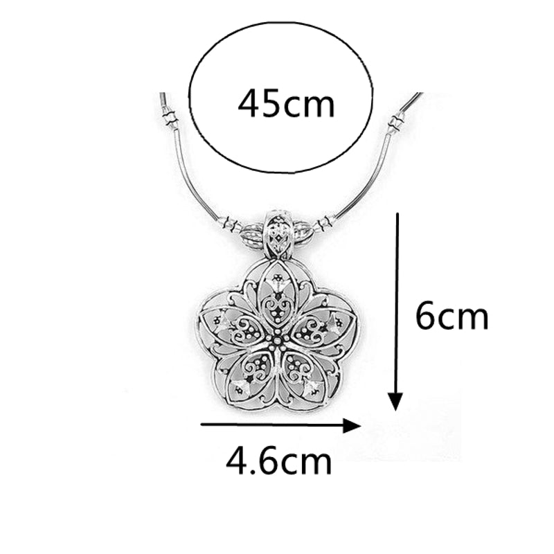 Ethnic Tibetan Hollow Flower Pendant Antique Silver Necklace