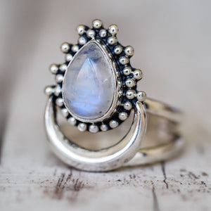 Unisex Retro Antique Silver Ring Vintage Moonlight Gem Rings