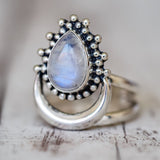 Unisex Retro Antique Silver Ring Vintage Moonlight Gem Rings