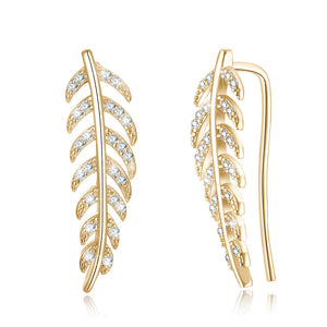 Trendy 925 Silver Inlay Zircon Crystal Elegant Leaf  Earring