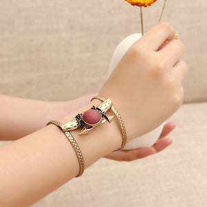 Retro Red Turquoise Open End Bangle Bracelets Gift for Women 