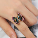 Fashion Colorful Butterfly 18K Gold Ring Luxury