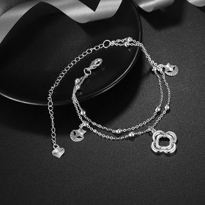 Flower Pendant Silver Plated Anklet Star and Moon Shaped Foot Chain