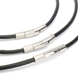 Unisex Stainless Steel  Chain Black Leather Cord Rope Necklace