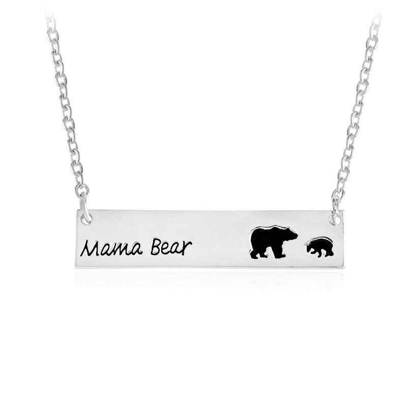 Creative Letters Engraved Mama Bear Pendant Necklace Cute