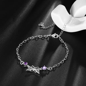 YUEYIN Elegant 925 Silver Plated Purple Rhinestone Butterfly Anklet Bracelet Women Jewelry