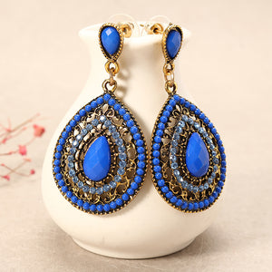 Bohemian Rhinestone Water Drop Pendant Ear Stud Piercing Earrings Clothing Accessories for Women 