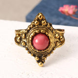 5 Pcs Punk Leaf Ring Set Retro Golden Zinc Alloy Red and Purple Stone Knuckle Ring Jewelry for Women