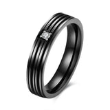 Black Zircon Stripe Simple Gift Couple Lover Love Stainless Steel Finger Ring Women Men