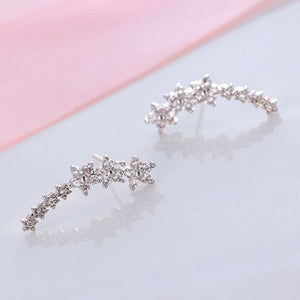 Trendy 925 Silver Needle Star Inlay Zircon Crystal Stud Earrings Jewelry for Women