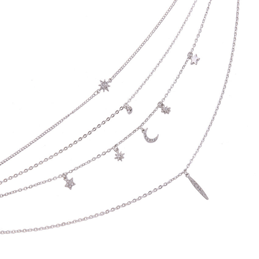 Trendy Multilayer Pendant Necklace Moon Star Bar Chain Charm