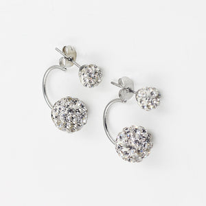 Silver Plated Double Side Earrings Crystal Ball Ear Stud