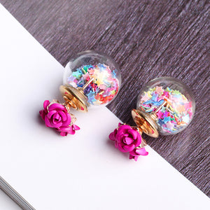 Trendy Colorful Glass Ball Stars Ear Stud Flower Earrings