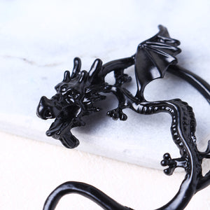 Unisex Statement Punk Dragon Ear Cuff Black Gold Ear Clip