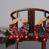 Ethnic Style Women Jewelry Handmade Statement Retro Wood Hoop and Beads Pendant Earrings