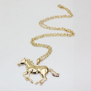 Trendy Silver Gold Color Horse Pendant Necklace Sweater Chain for Women