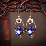 Ethnic Bead Earrings Tassel Flower Agate Ear Drop Jewelry for Women