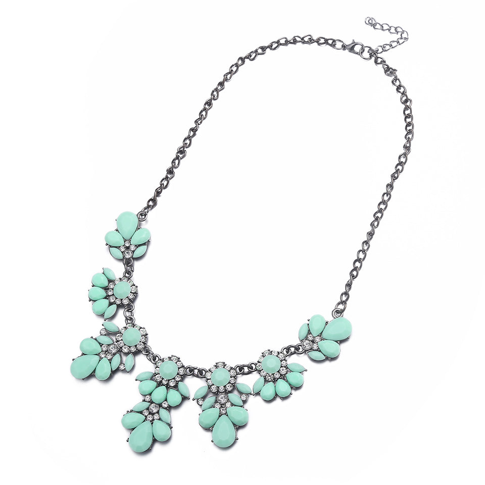 Cyan Stylish Collar Necklace Resin Drop Shape Flower Crystal Fresh Summer Item