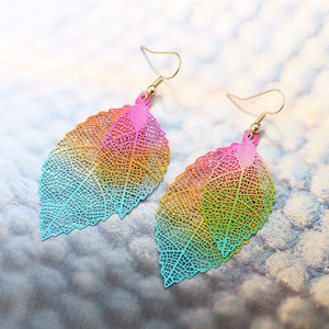 Ethnic Statement Colorful Double Layer Leaf Drop Earring