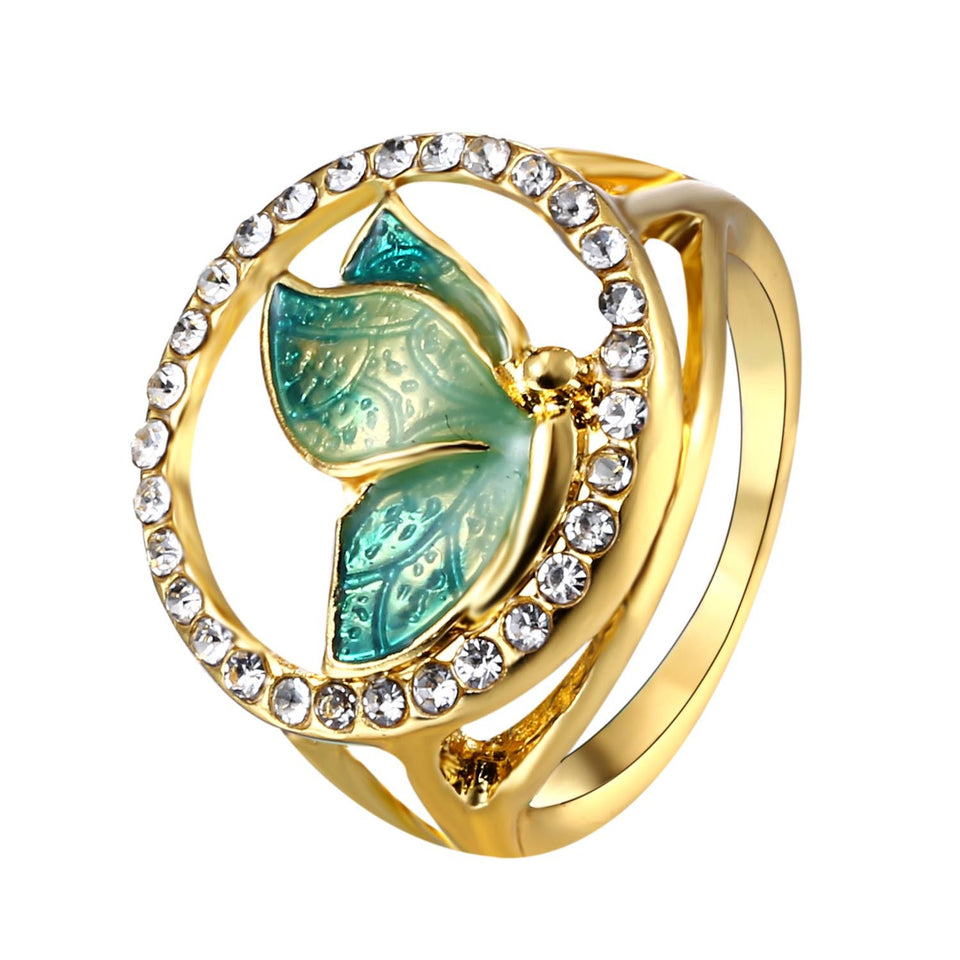 Sweet Enamel Butterfly Insect Diamond Rings Gift for Women