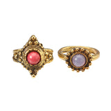 5 Pcs Punk Leaf Ring Set Retro Golden Zinc Alloy Red and Purple Stone Knuckle Ring Jewelry for Women