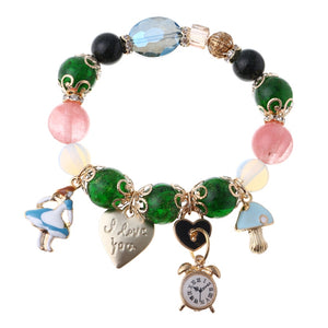 Bohemia Crystal Glass Beaded Bracelets Heart Clock Charm