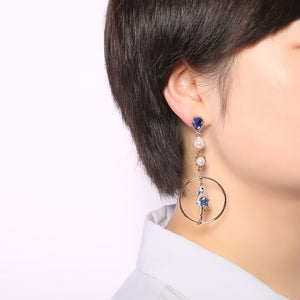 Fashion Asymmetry Blue Pink Flamingo Dangle Earrings Crystal