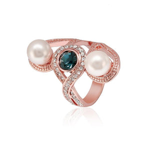 Fashion Pearl Sapphire Zircon Rose Gold Women Ring Engagement Accessories