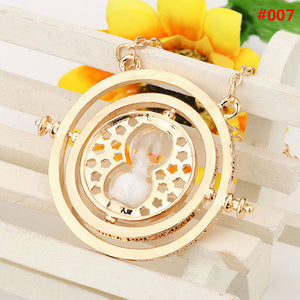 Time Turner Rotating Hourglass Pendant Necklace Gold Silver Plated 