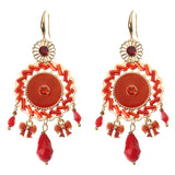 Bohemian Retro 14K Gold Plated Earrings Ethnic Sun Shape Bowknot Red Zircon Ear Drop for Women