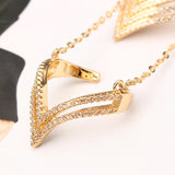 24K Gold Plated Punk Arrow Shape Chain Linked Two Rings Statement Sparkling Zircon Jewelry for Women