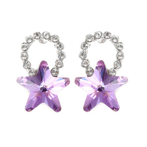 Fashion Silver Earrings Blue Purple Colorful Stars Ear Stud