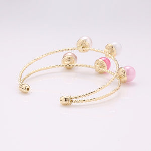 Trendy Balancing Style Double Layer Pearl Bracelet Simple Alloy Rainbow Pearl Bracelets for Women