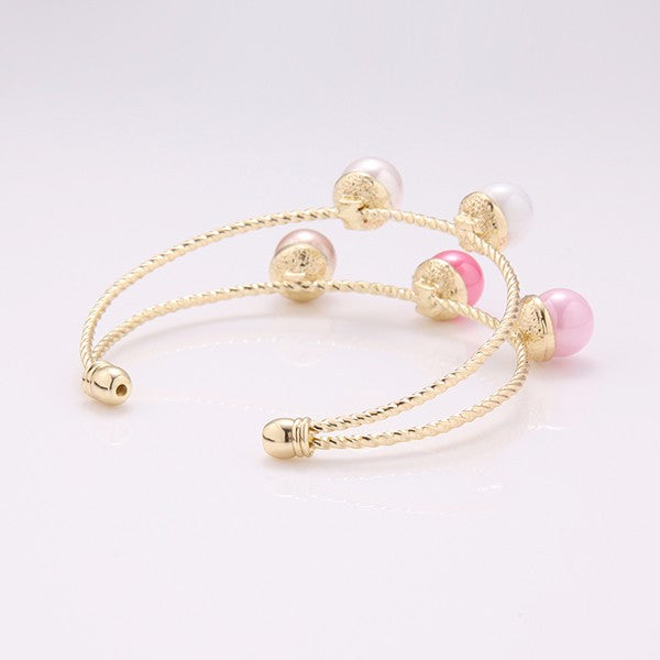 Trendy Balancing Style Double Layer Pearl Bracelet Simple Alloy Rainbow Pearl Bracelets for Women