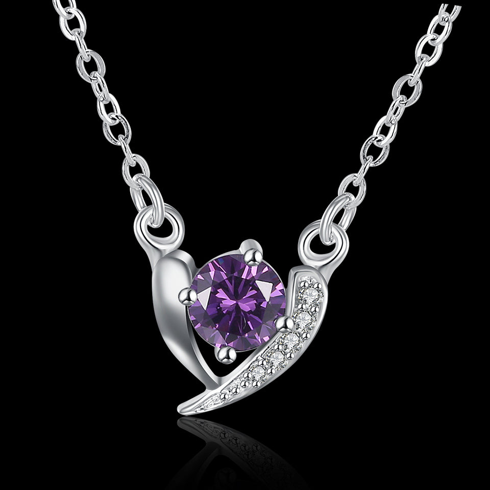 YUEYIN Sweet Heart Shaped Zircon Silver Necklace for Women