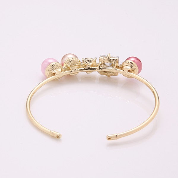 Trendy Open End Artificial Pearl Rhinestone Geometric Bracelets Gift for Women