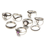 8 Pcs  Women Trendy Crystal Geometric Gem Knuckle Ring Set