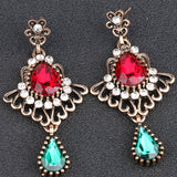 Ethnic Tassel Earring Openwork Drop-shaped Ruby Glass