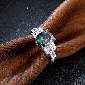 INALIS Sweet Ring Platinum Rainbow Zircon Square Crystal Rings For Women 