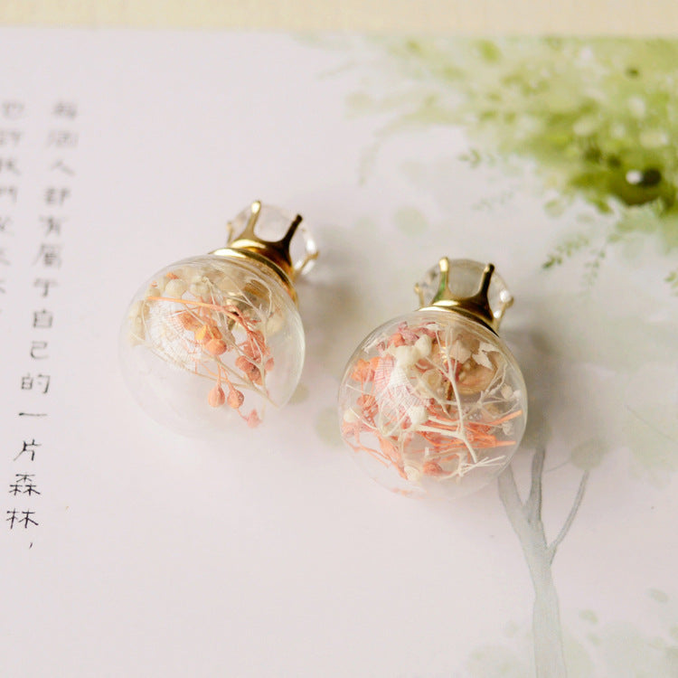 Trendy Ear Stud Double Color Baby's Breath Glass Ball Flower Earrings