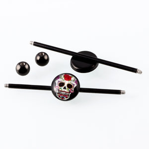 Unisex Retro Ear Holes Industrial Barbell Skull Ear Stud