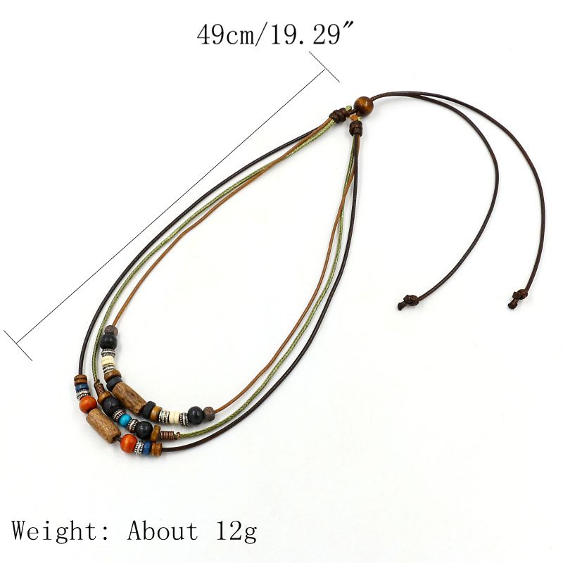 Bohemian Multilayer Necklace Wax Rope Alloy Wood Beaded