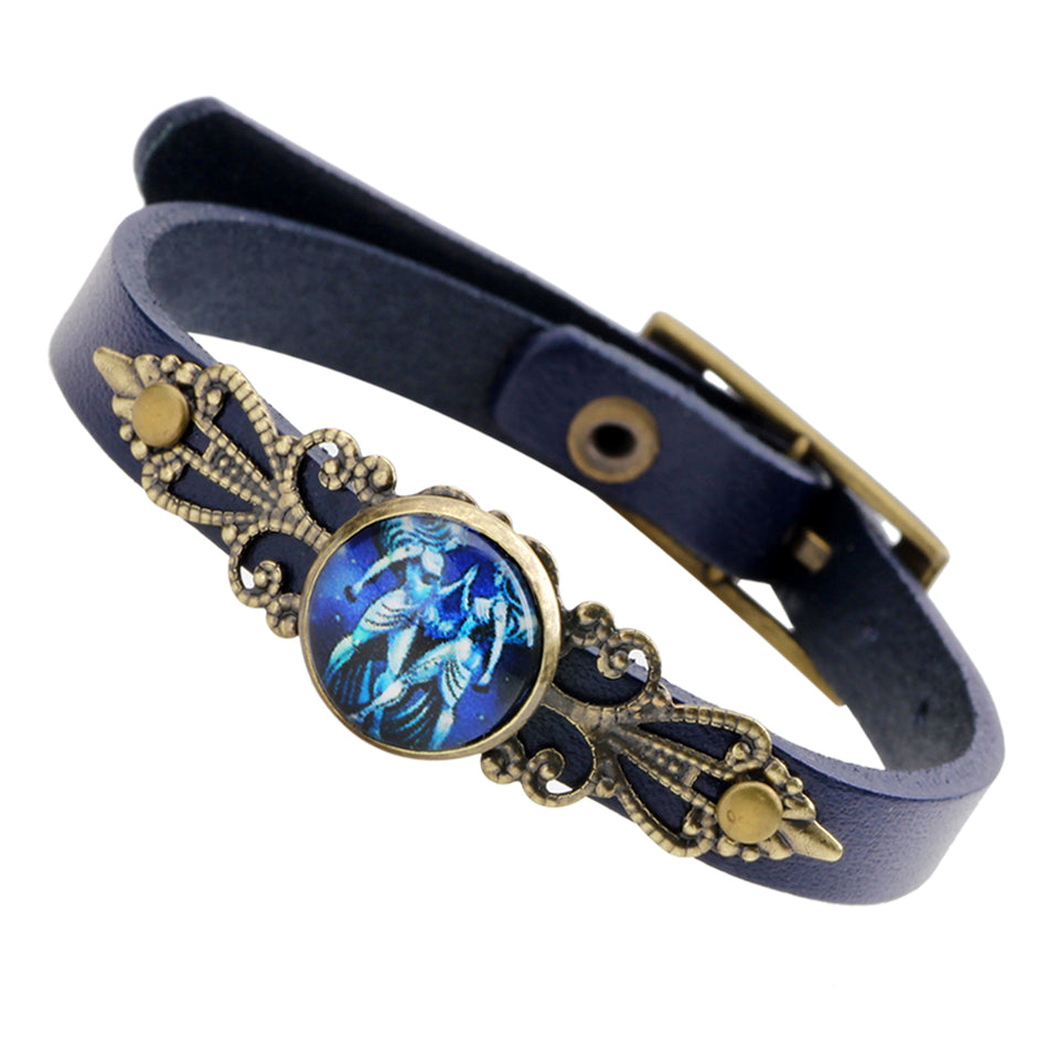 Unisex Twelve Constellations Leather Adjustable Bracelet